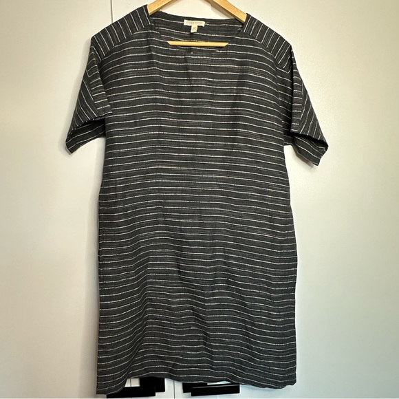 Eileen Fisher gray/white striped linen tunic dress PP XS/small petite shift - Picture 5 of 12